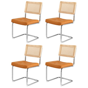 Dining Chairs Set 4pc | Cantilever Style | PU Leather Rattan | Brown