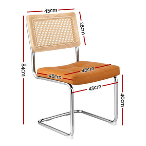 Dining Chairs Set 4pc | Cantilever Style | PU Leather Rattan | Brown