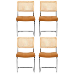 Dining Chairs Set 4pc | Cantilever Style | PU Leather Rattan | Brown