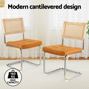 Dining Chairs Set 4pc | Cantilever Style | PU Leather Rattan | Brown