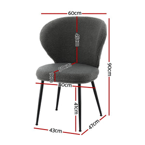 Dining Chairs Set 2pc | Sherpa Boucle | Wingback Design | Grey