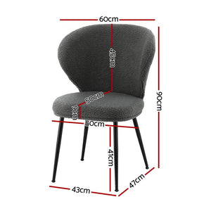 Dining Chairs Set 2pc | Sherpa Boucle | Wingback Design | Grey