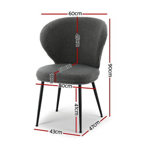 Boucle Sherpa Dining Chairs Set 4pc | Wingback Design | Grey