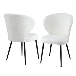 Dining Chairs Set 2pc | Sherpa Boucle | Wingback Design | White