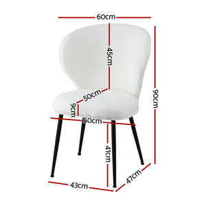 Dining Chairs Set 2pc | Sherpa Boucle | Wingback Design | White