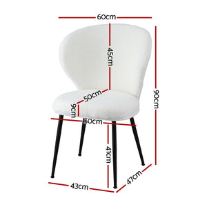 Dining Chairs Set 2pc | Sherpa Boucle | Wingback Design | White
