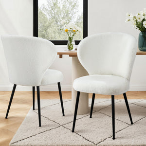 Dining Chairs Set 2pc | Sherpa Boucle | Wingback Design | White