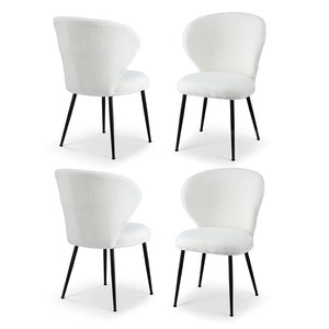 Sherpa Boucle Wingback Chairs Set 4pc | White