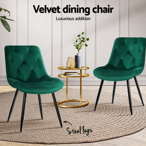 Artiss Dining Chairs | Set of 4 | Velvet Diamond Tufted | Green