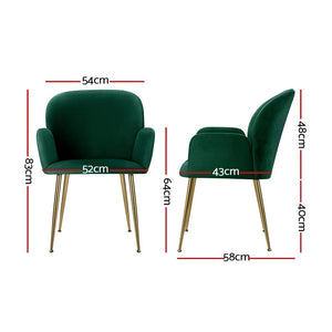 Dining Chairs Set 4pc | Velvet Armchairs | Green
