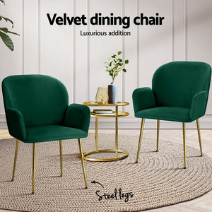 Dining Chairs Set 4pc | Velvet Armchairs | Green