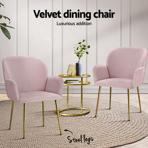 Dining Chairs Set 4pc | Velvet Armchairs | Pink