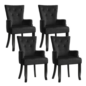 Artiss Dining Chairs | 4X | Velvet French Provincial Armchair | Black