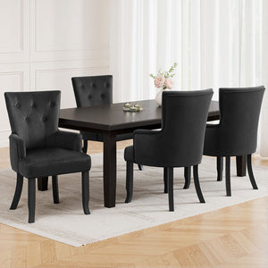 Artiss Dining Chairs | 4X | Velvet French Provincial Armchair | Black