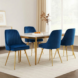 Dining Chairs Set 4pc | Velvet Channel Tufted | Blue