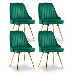 Dining Chairs Set 4pc | Channel Tuft Velvet Chairs | Green