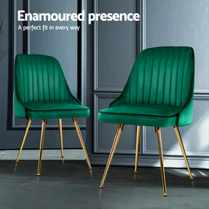 Dining Chairs Set 4pc | Channel Tuft Velvet Chairs | Green