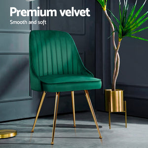 Dining Chairs Set 4pc | Channel Tuft Velvet Chairs | Green