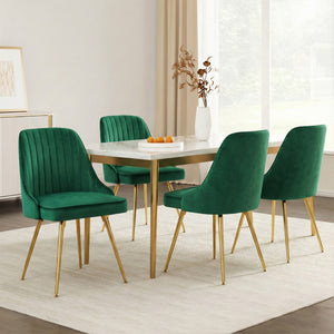 Dining Chairs Set 4pc | Channel Tuft Velvet Chairs | Green