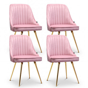 Dining Chairs Set 4pc | Velvet Channel Tufting | Pink