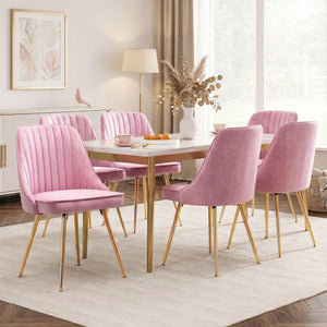 Dining Chairs | 6 Pack | Velvet Channel Tufted Chairs | Pink
