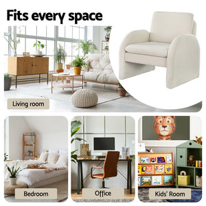 Artiss Accent Chair | Curved Tub Sofa | Lounge Armchair | Boucle Fabric | White