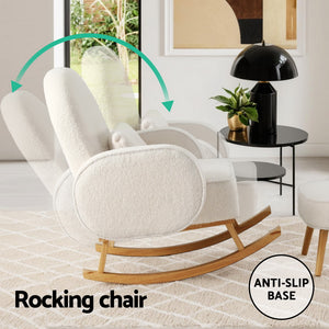 Artiss Rocking Chair Set | Armchair + Ottoman | Boucle Fabric | White