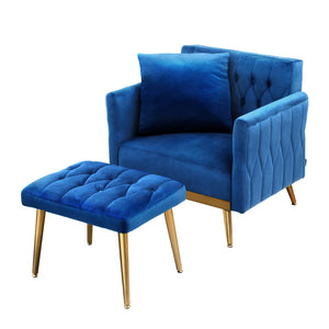 Armchair Ottoman | Accent Chair | Pillow | Velvet | Blue