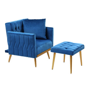 Armchair Ottoman | Accent Chair | Pillow | Velvet | Blue
