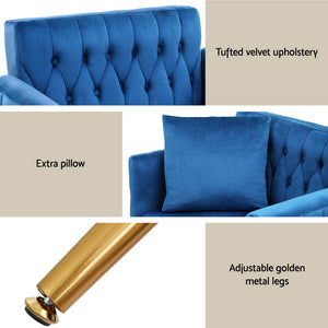 Armchair Ottoman | Accent Chair | Pillow | Velvet | Blue