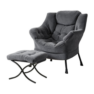 Accent Chair Ottoman | Velvet Lounge Footrest | Grey