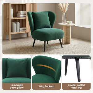 Accent Armchair | Corduroy Velvet Lounge Chair | Green