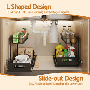 Under Sink Organiser | L Shape | Pull Out Drawer | Kitchen Cabinet Storage