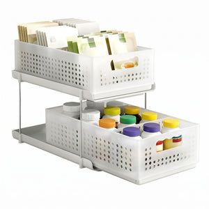 Under Sink Organiser | 2-Tier Pull-Out Drawer with Baskets | White