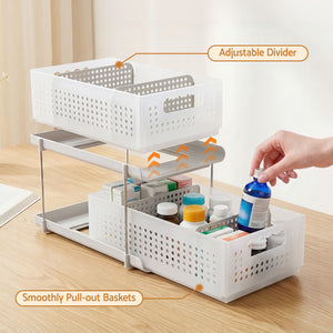 Under Sink Organiser | 2-Tier Pull-Out Drawer with Baskets | White