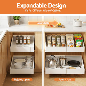 Pull-Out Cabinet Drawers | 2 Pack | Expandable Organiser | White