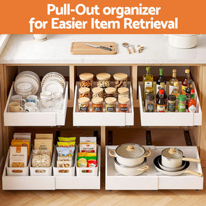 Pull-Out Cabinet Drawers | 2 Pack | Expandable Organiser | White