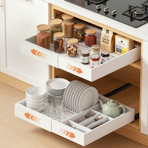 Pull-Out Cabinet Drawers | 2 Pack | Expandable Organiser | White