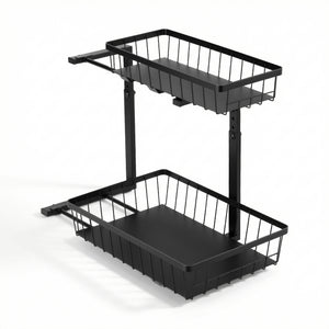 Under Sink Organiser | 2 Slide Out Drawers | Adjustable Height | Black