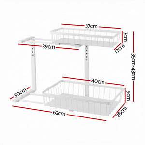 Under Sink Organiser | 2 Slide Out Drawers | Adjustable Height | Cabinet Storage