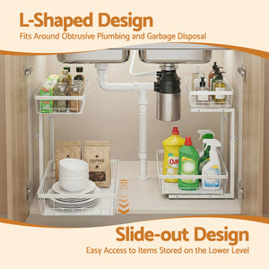 Under Sink Organiser | 2 Slide Out Drawers | Adjustable Height | Cabinet Storage
