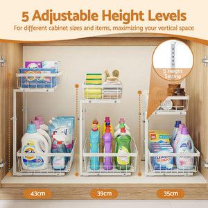 Under Sink Organiser | 2 Slide Out Drawers | Adjustable Height | Cabinet Storage