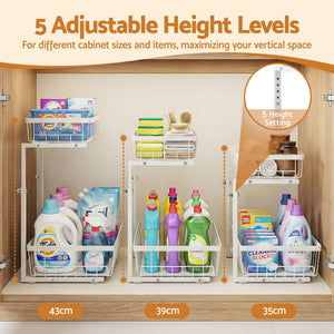 Under Sink Organiser | 2 Slide Out Drawers | Adjustable Height | Cabinet Storage