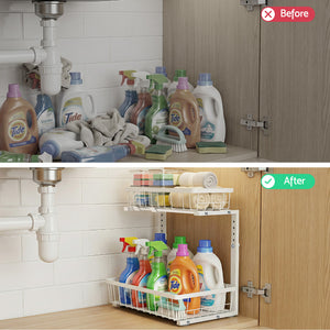 Under Sink Organiser | 2 Slide Out Drawers | Adjustable Height | Cabinet Storage