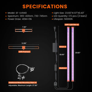 UV + IR LED Grow Light Bars | 40 Watt | Set Of 2 | Spider Farmer