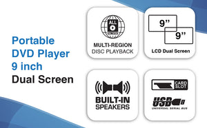 Laser DVD Player | 9" Dual Screen | Black