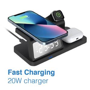 Laser 3-in-1 Charging Station | Wireless Charger + Alarm Clock | Black