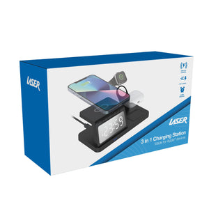 Laser 3-in-1 Charging Station | Wireless Charger + Alarm Clock | Black