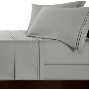 Strada Embroidered Sheet Set | 1000 TC Egyptian Cotton | Silver Charcoal | Super King Size