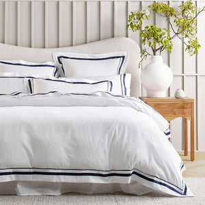 Cloud Quilt Cover Set | 1000 TC Egyptian Cotton | White & Navy | Queen Size